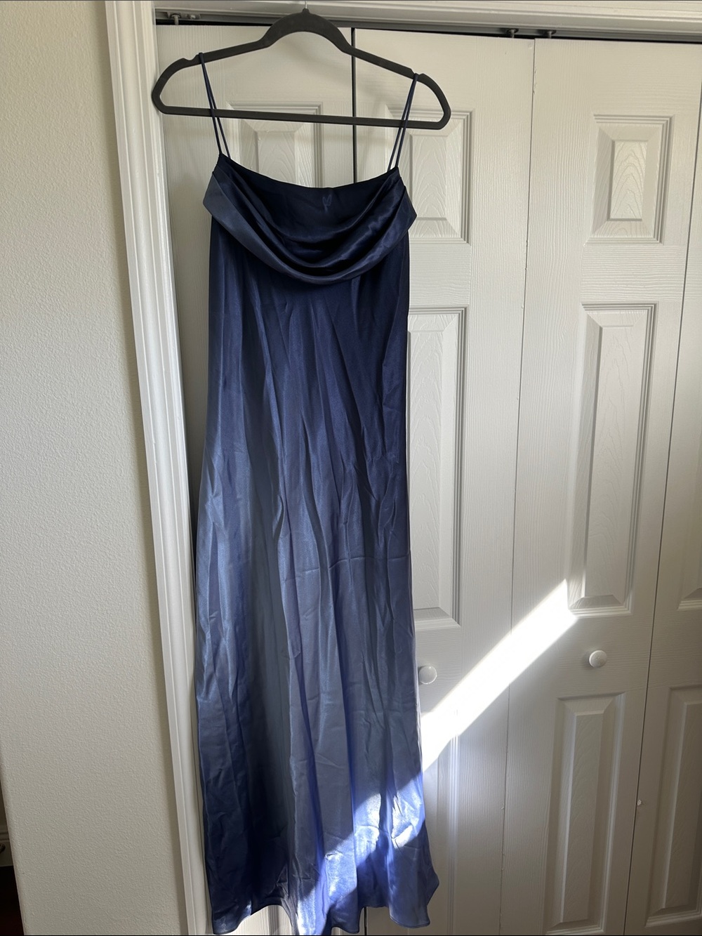 Onyx Nite Navy Satin Cowl Slip Maxi Skirt